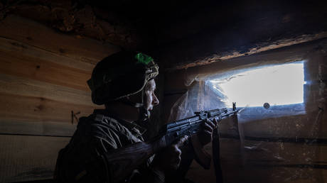 A Ukrainian soldier near the front line on April 21, 2025.