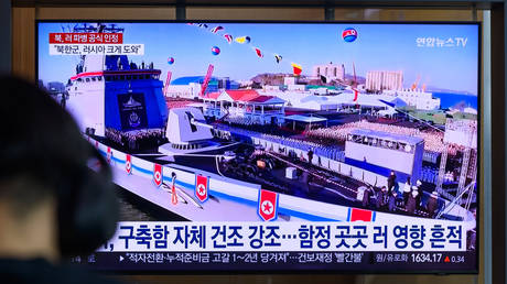 FILE PHOTO. Launching ceremony of  North Korea's new destroyer Choi Hyun